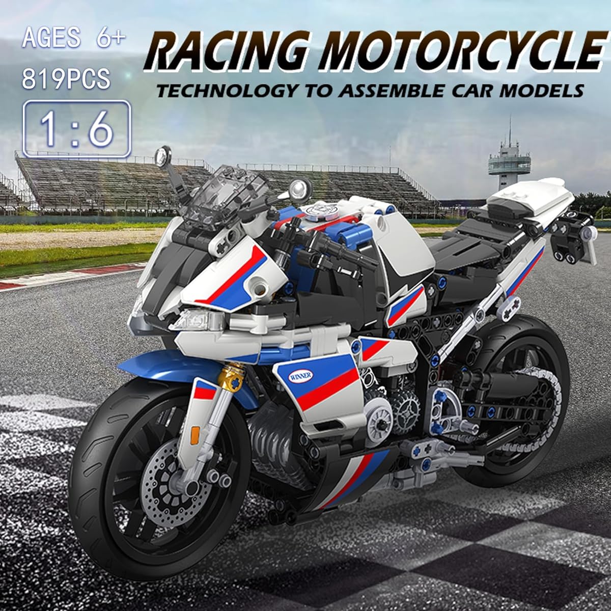 WINNER SPACE 1/6 Racing Motorcycle Toy Building Blocks Kit Stem Brick Set for Boys & Adults Motorcycle Model Suspension (819 Pieces)
