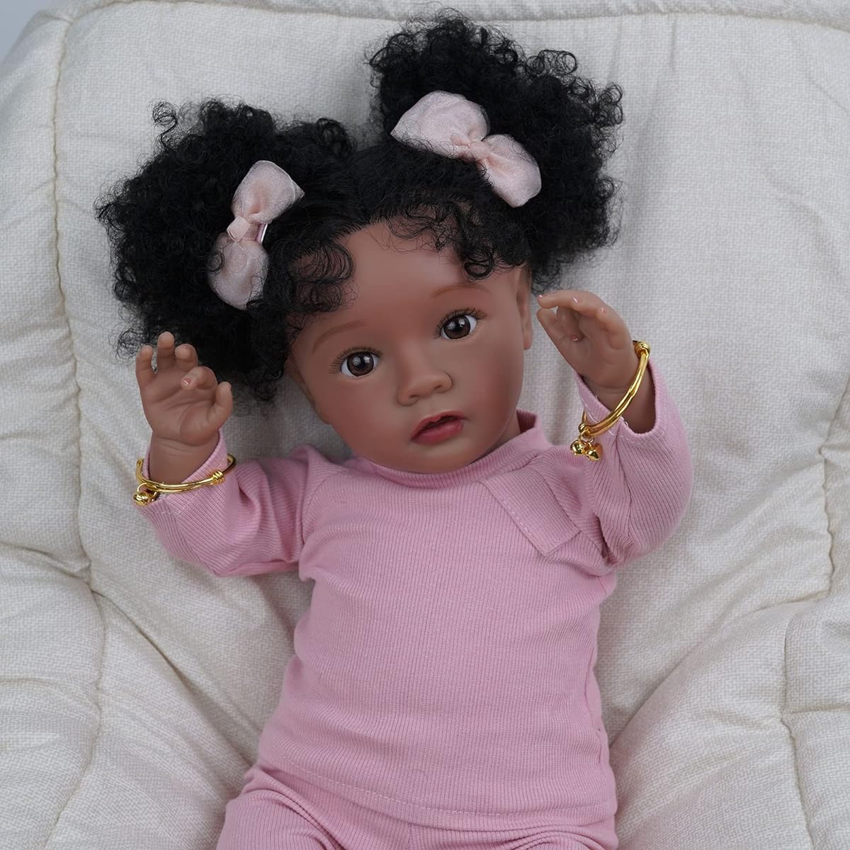 BABESIDE Lifelike Reborn Baby Doll Black Girl 20 Inch Soft Body Real Newborn Doll Handmade Real Life Baby Doll with Clothes and Toys for Kids