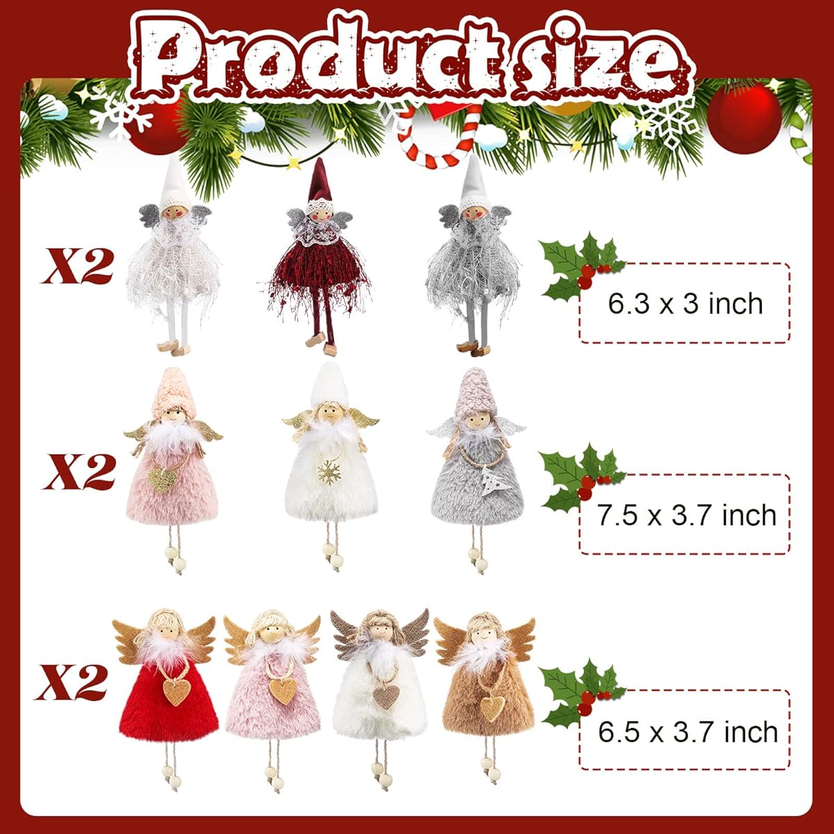 Christmas Plush Doll Ornament Christmas Tree Ornament Doll Decoration Plush Angel Pendant Christmas Hanging Doll Decoration Christmas Home Decoration Holiday Party Decoration 10 Styles (20 Pieces)