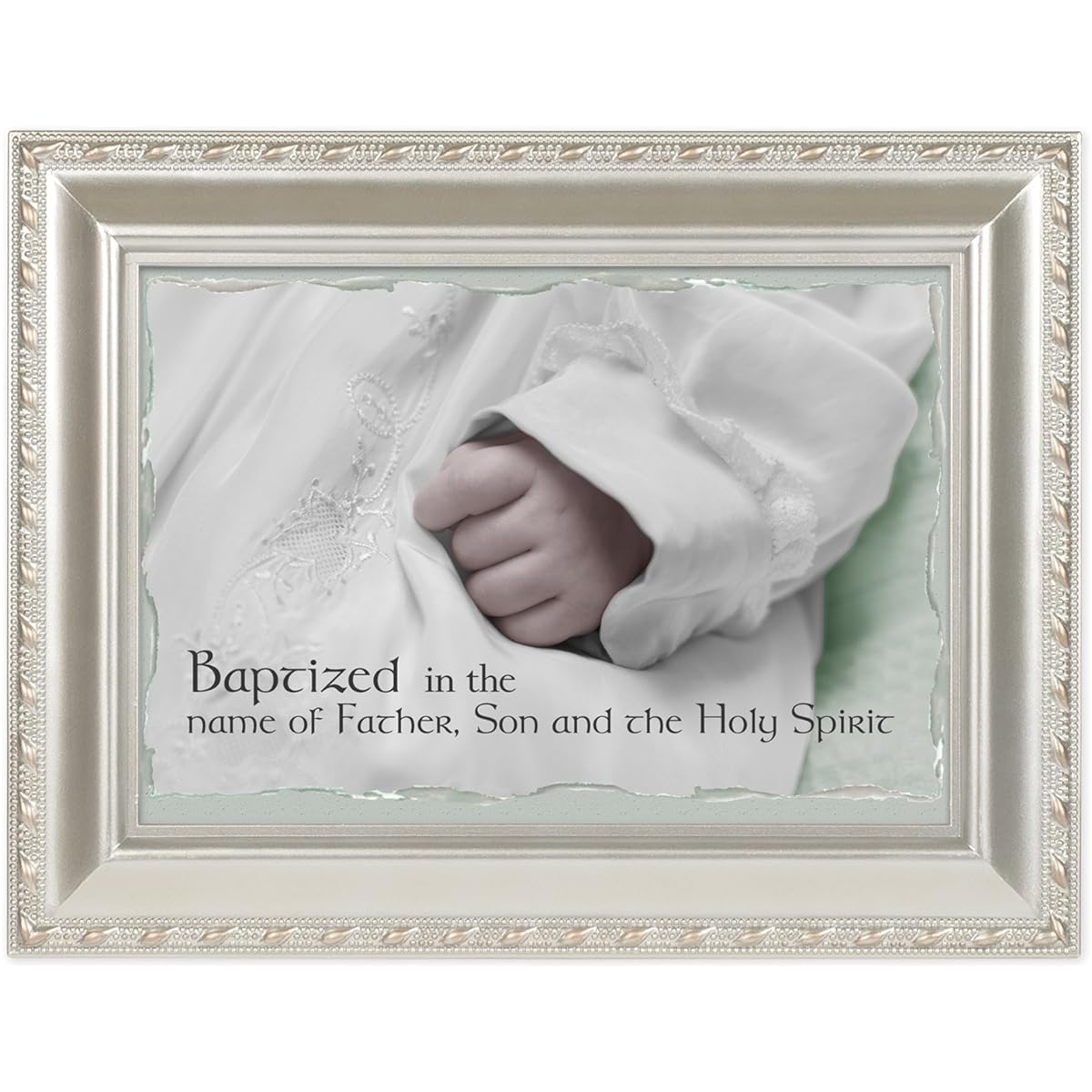Baptism Champagne Silver Music Box Plays Jesus Loves Me by Cottage Garden