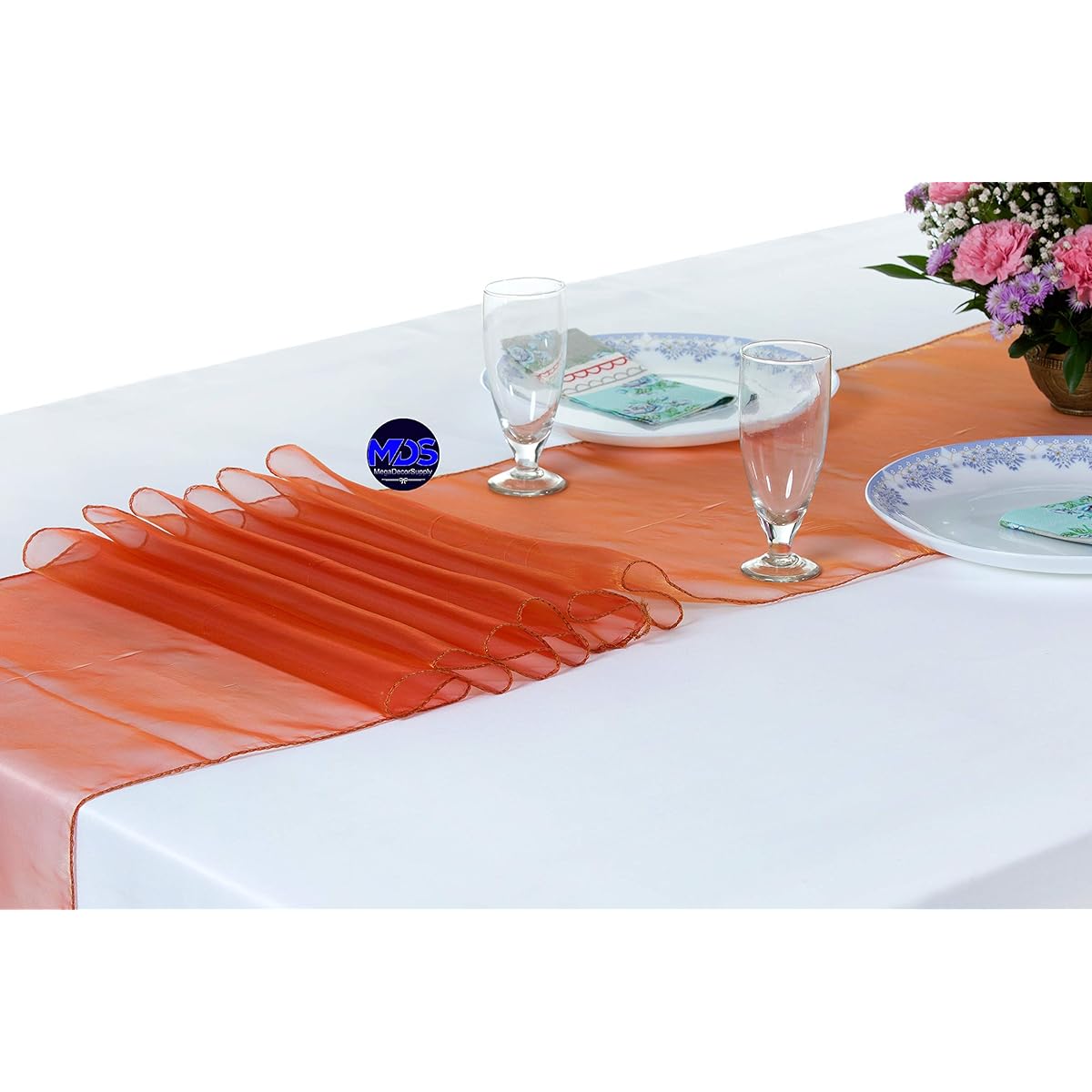 MDS 15 Pack Wedding 12 x 108 Inch Organza Table Runner Wedding Banquet Decorative Table Runner 15 15 _Organza Runner_ Brunt Orange