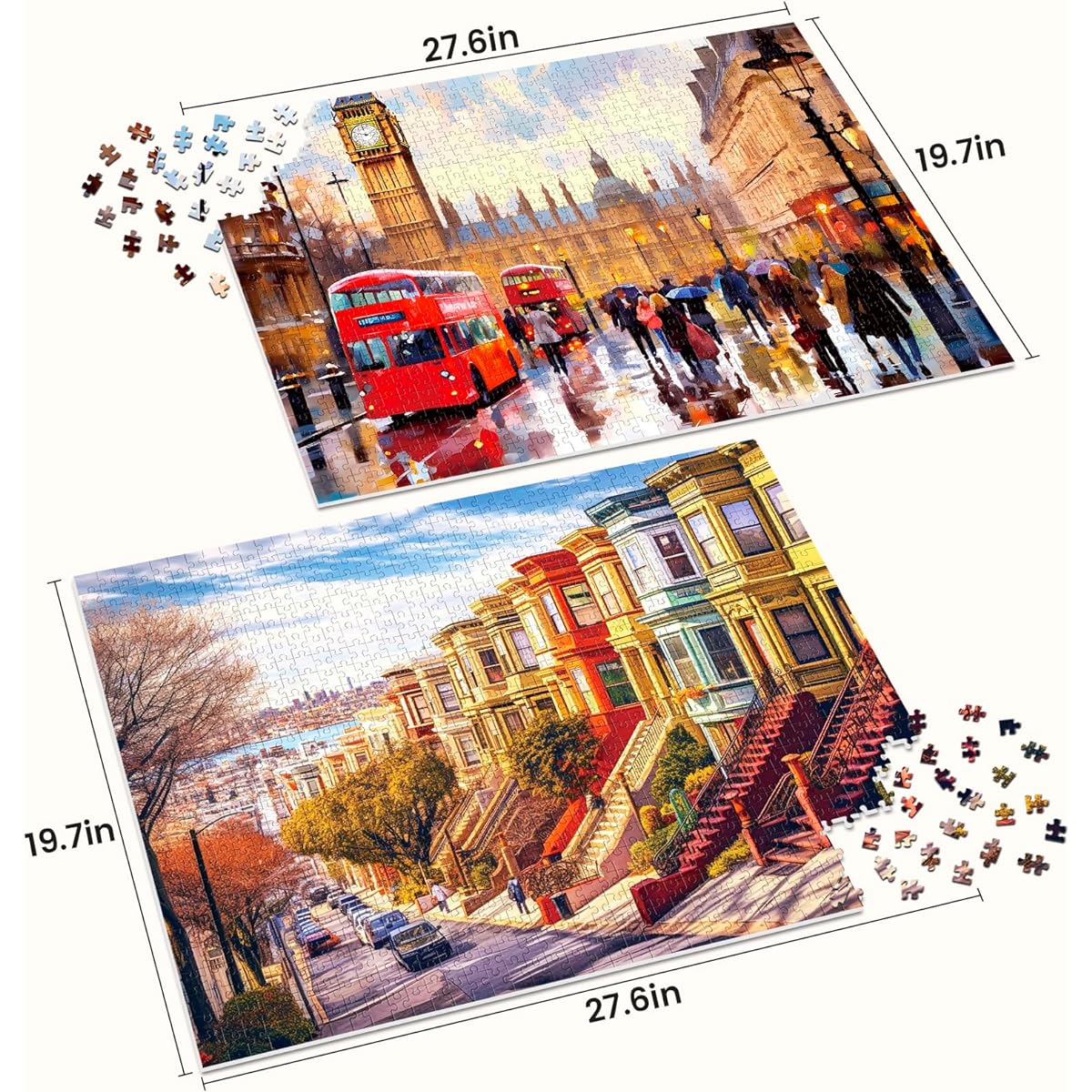 Edsjegn 2 Pack Puzzle for Adults 1000+ Pieces 2000 Piece Puzzle Adult Jigsaw Puzzle for Adults London Jigsaw Puzzle Christmas Halloween Thanksgiving Gift