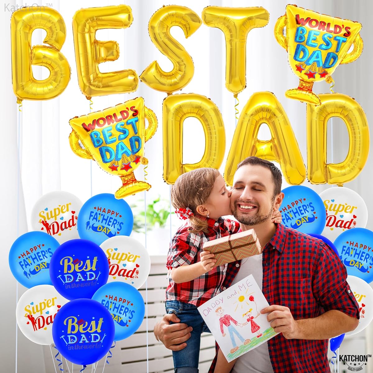 Huge, Best Dad Balloon Banner Set - 32 Inch Pack of 32 | Great for Father's Day Decorations | Father's Day Balloon Decorations | Father's Day Balloon Decorations | Happy Fathers Day Banner Decor