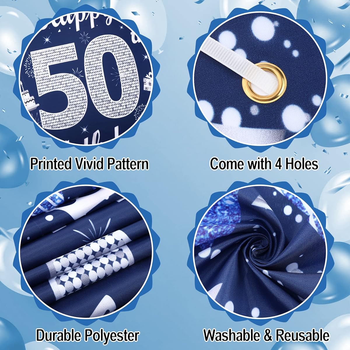 50th Birthday Decorations for Men Navy Blue Silver Happy 50th Birthday Door Banner Cover 18 Pieces Blue Silver 50th Birthday Balloons for Men and Women 50th Birthday Party Decorations