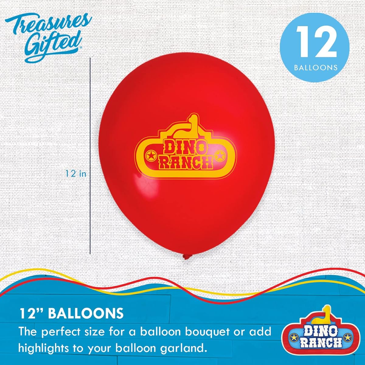 Treasures Gift Dinosaur Ranch Birthday Party Supplies - Pack of 16 - Dinosaur Ranch Balloons - Latex Dinosaur Ranch Birthday Decoration Balloons - 12" Happy Birthday Balloons Red Yellow Green Blue