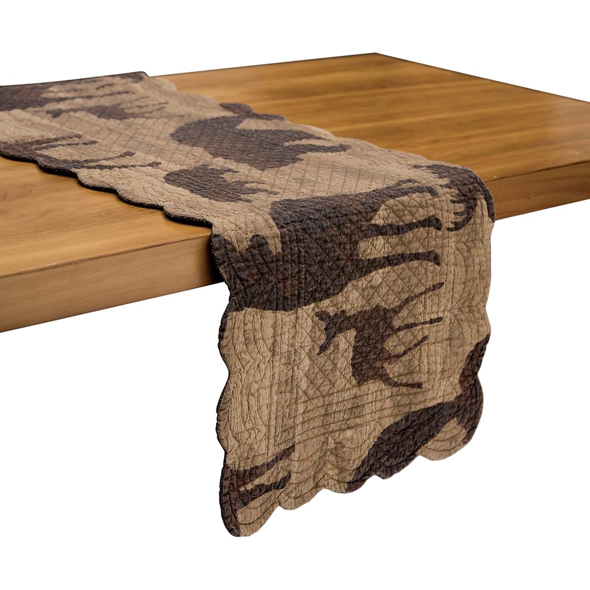 C&F Home Elwood Quilted Table Runner, Reversible Cotton Table Linen, Rustic Deer Moose, Scalloped Edge, Everyday Table Runner, Brown