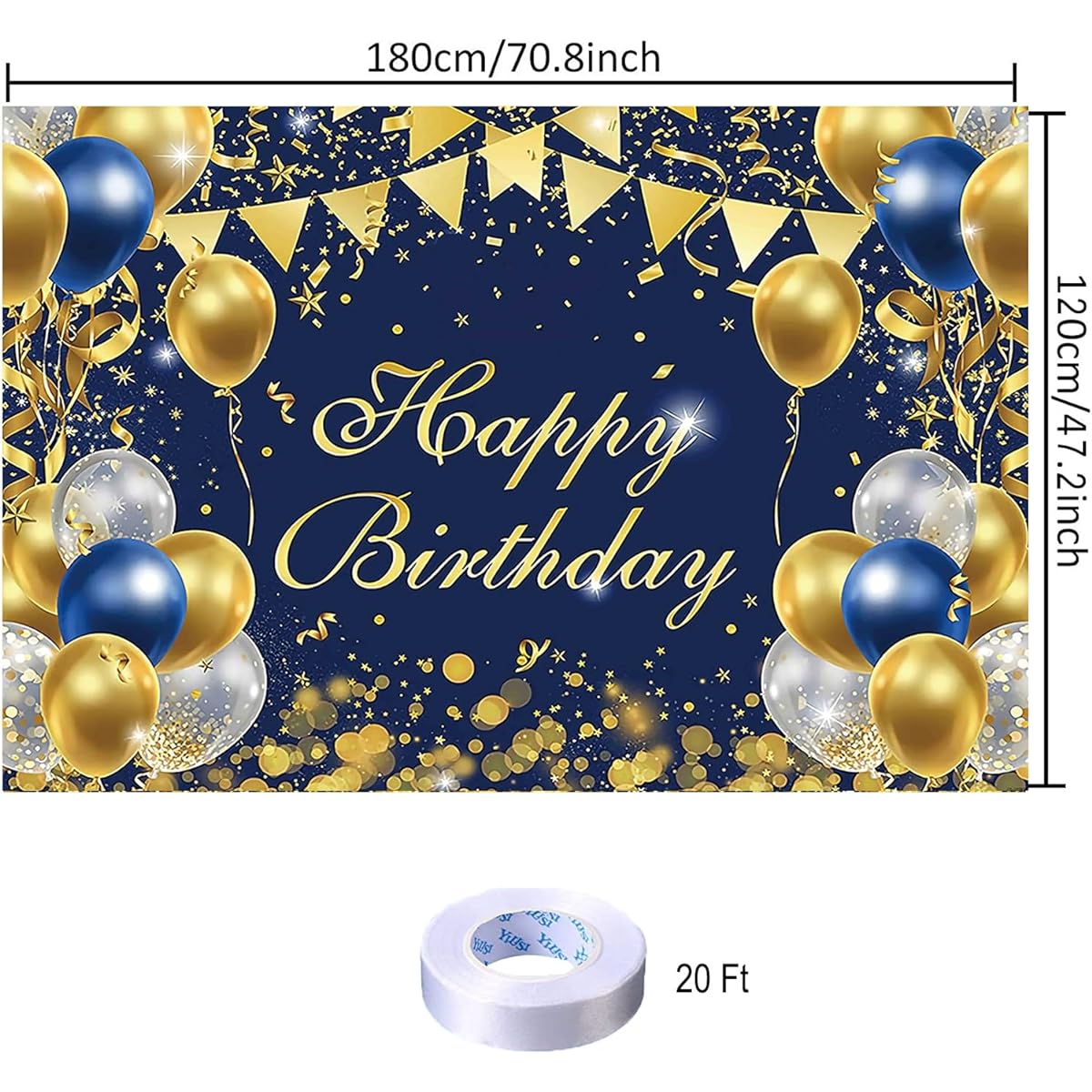 Blue Gold Birthday Party Backdrop Blue Gold Happy Birthday Banner Blue Gold Photo Background for Home Decoration Party Supplies 70.8 x 47.2 Inch