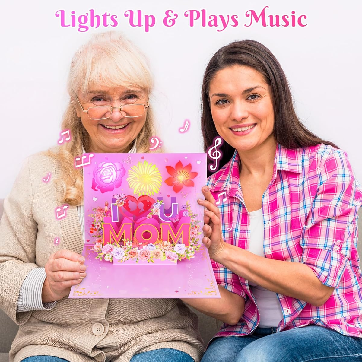 FITMITE Mother's Day Card, Music & Light Happy Mother's Day Pop-up Card, 3D Greeting Card Mother's Day Gift for Mom/Woman/Wife