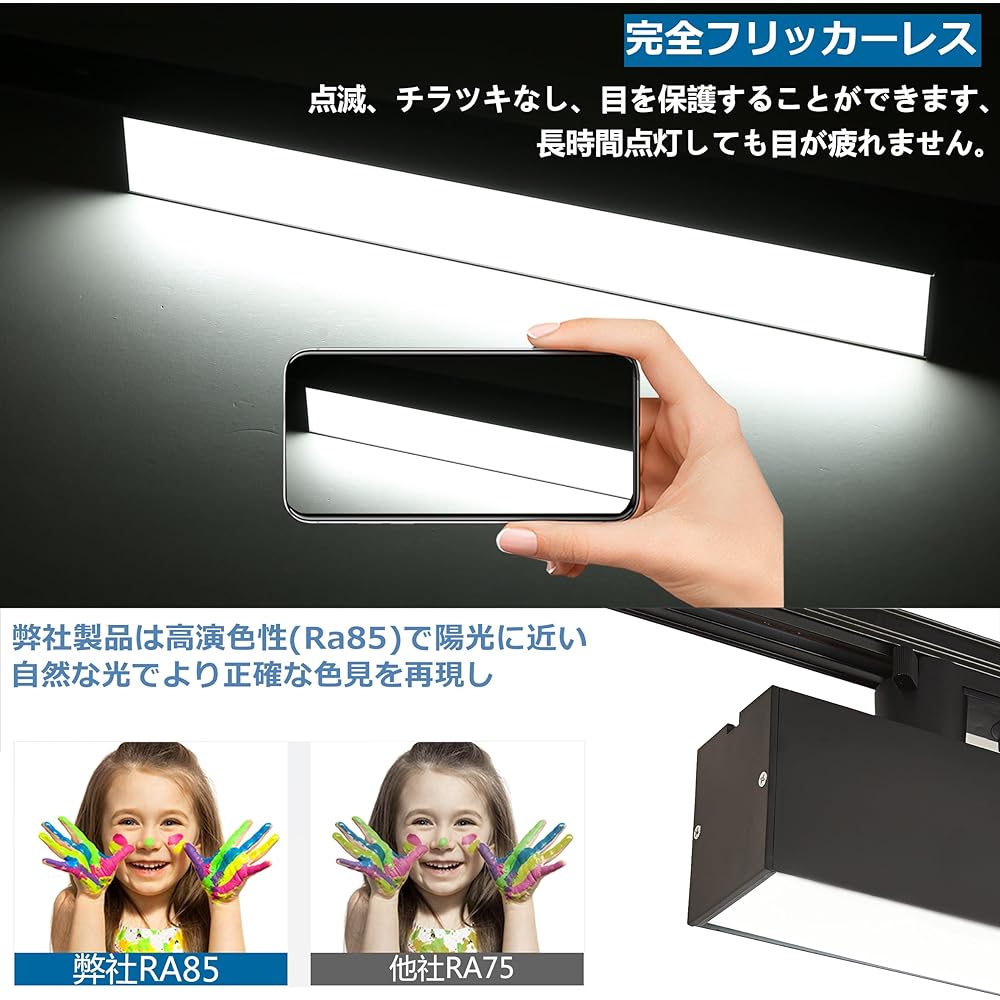 Commercial LED Fluorescent Light for Duct Rails, Wiring Duct Rail Lighting Fixture, Integrated Duct Rail Light, Lighting Rail Lighting, Facility Lighting, Flicker-Free, Large Light Input 2900lm, Equivalent to 2 20W Type Lights, Daylight Color (Black, 60C