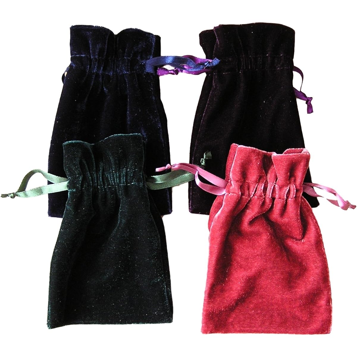 Tarot and Dice Bags Small Velvet Set of 4: Navy Blue, Purple, Rose and Hunter Green (10cm X 15cm Each)