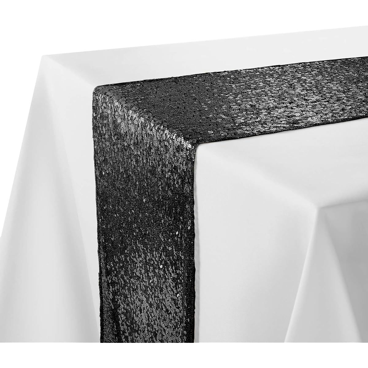 Lann's Linens 12" x 108" Black Sequin Table Runner, Sparkly Tablecloth for Weddings, Parties, Banquets