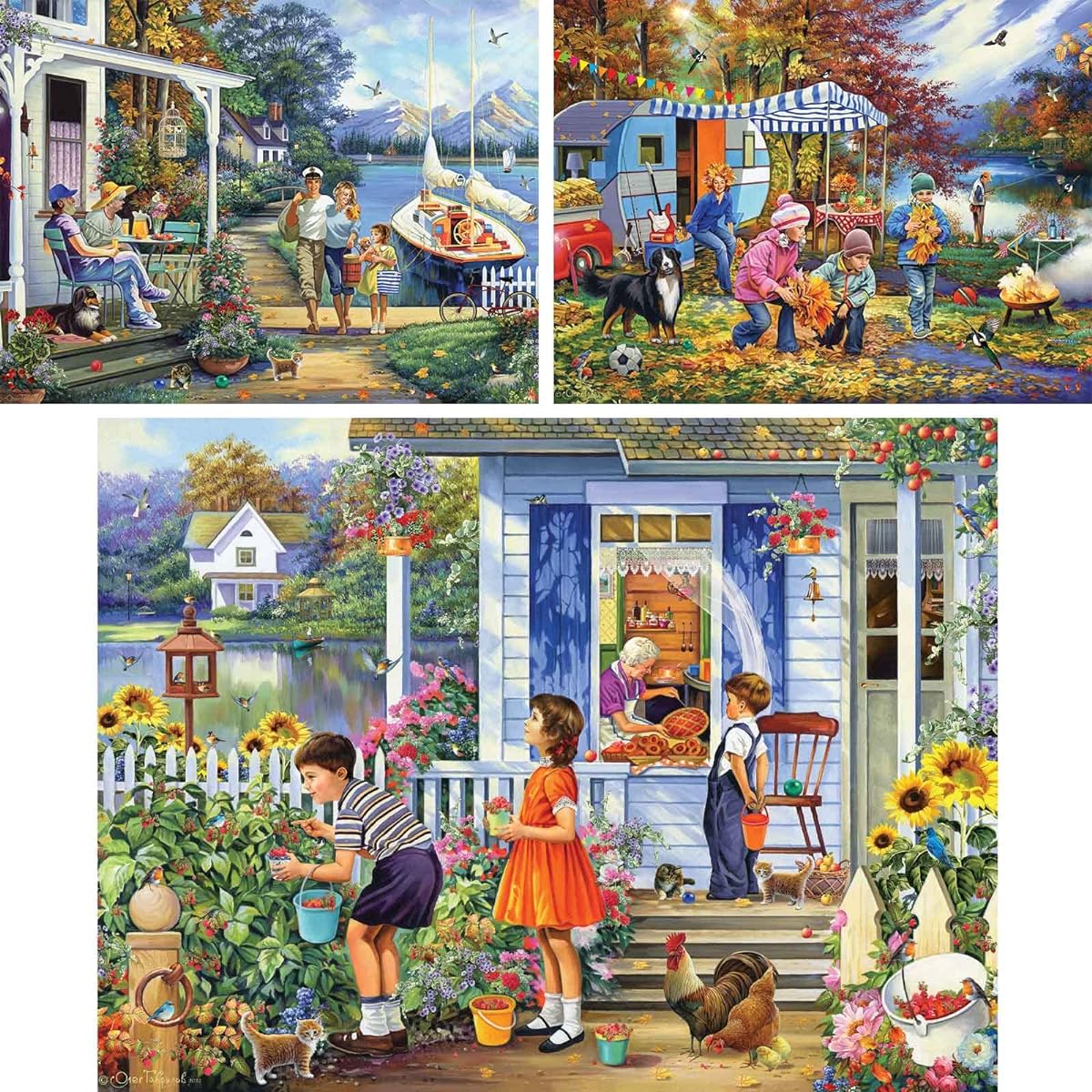 Bits and Pieces - Value Set of 3 - 300 Piece Jigsaw Puzzle for Adults - 300 Piece Family Spring Vacation Large Piece Jigsaw Puzzle by Artist Oleg Gavrilov - 18" x 24"