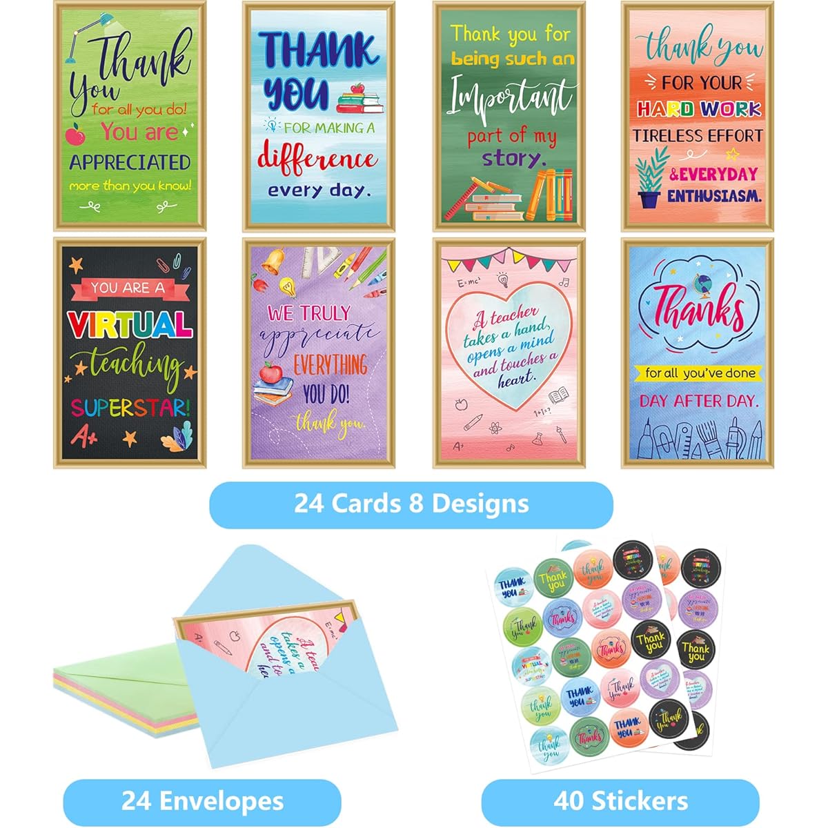 ceiba Tree Painting Thank You Cards for Teachers, Happy Teacher Appreciation Week Greeting Cards Bulk 24 Pack with Envelopes