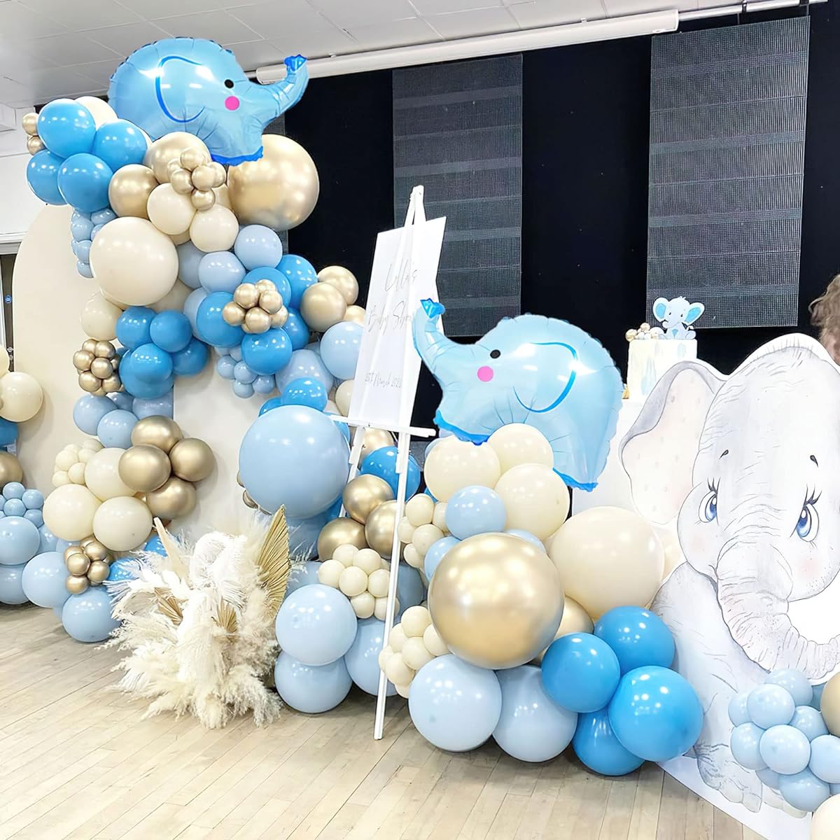 Blue ivroys 130pcs White Gold Balloon Garland Arch Kit Elephant Theme Baby Shower Decorations Boys Party Supplies