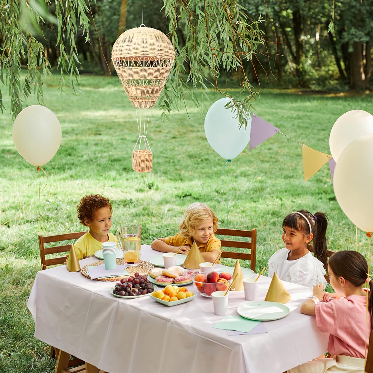 VALICLUD Rattan Hot Air Balloon Natural Photography Props Wicker Handwoven Wall Basket Decor for Kids Room Preschool Education Photography Living Room Bedroom Unique Wall Art