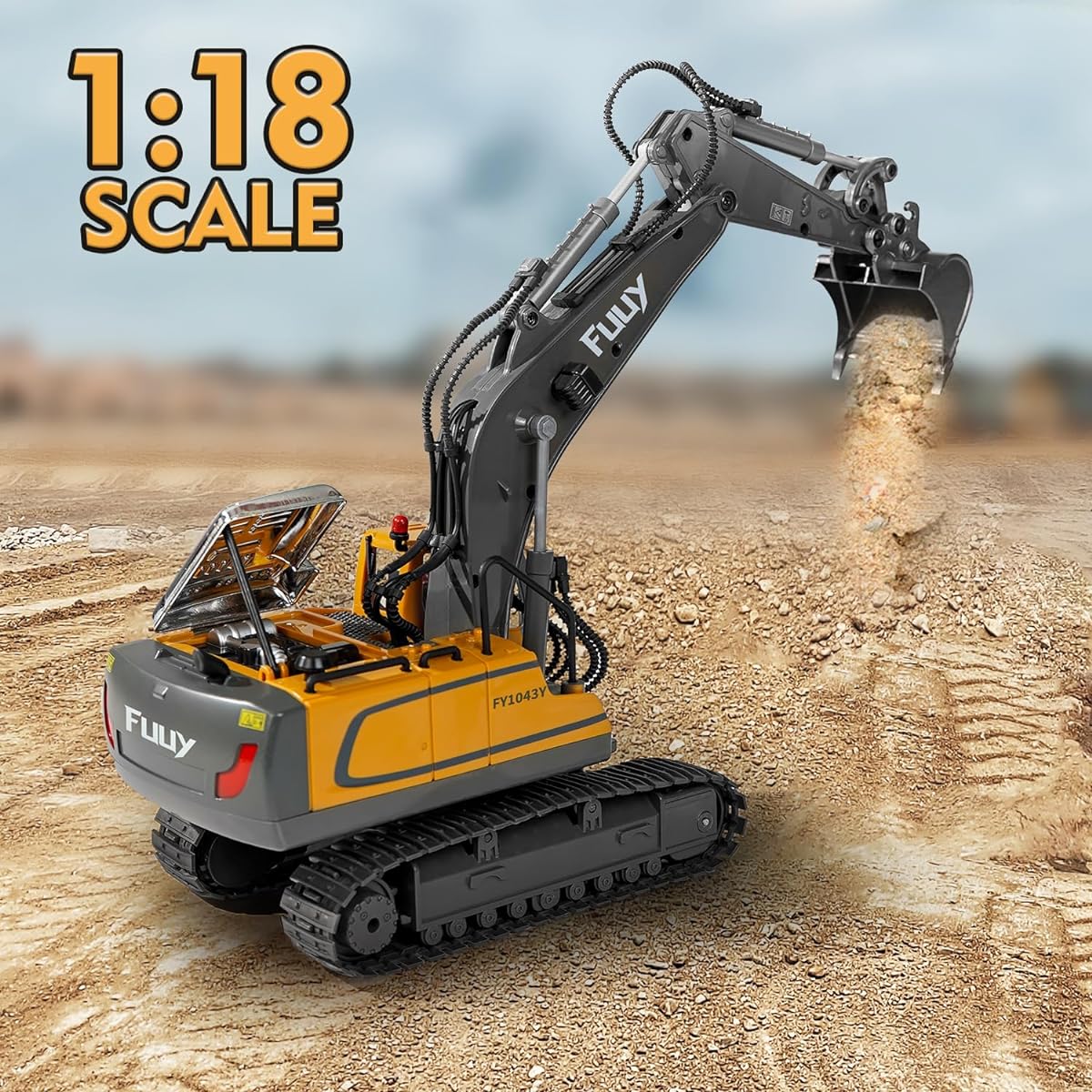 FUUY RC Excavator Toy for 3 Year Old Boys, 11 Channel Remote Control Excavator RC Construction Vehicle Toys for Adults & Kids Age 4-7 Boys Outdoor Birthday Gift 680° Rotation Building RC Loader