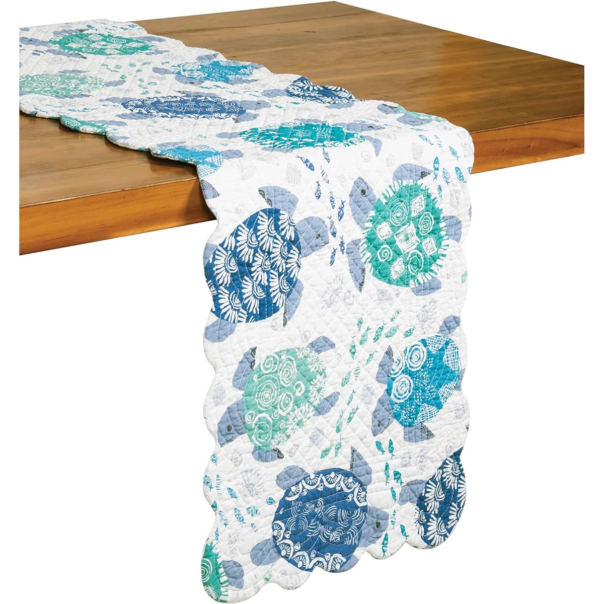 C&F Home Turtle Bay Quilt Reversible Rectangular Table Runner White Blue Teal Beach Coastal Nautical Reverse Stripe Blue