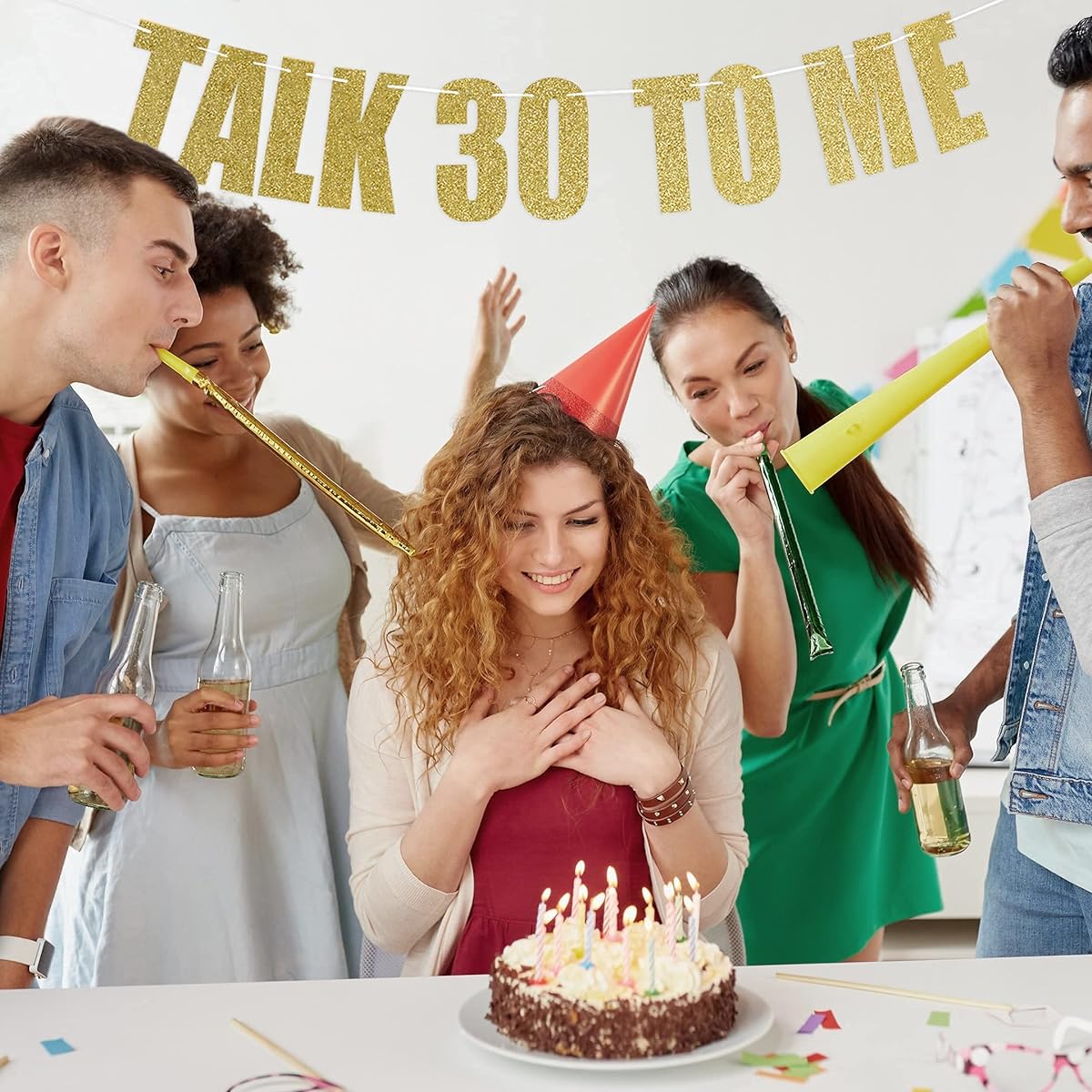 Prazoli Talk30 To Me Banner - Dirty 30 Birthday Decorations for Her and Him, 30 Flirty and Thriving Talk Thirty to Me 30th Birthday Banner for Women & Men