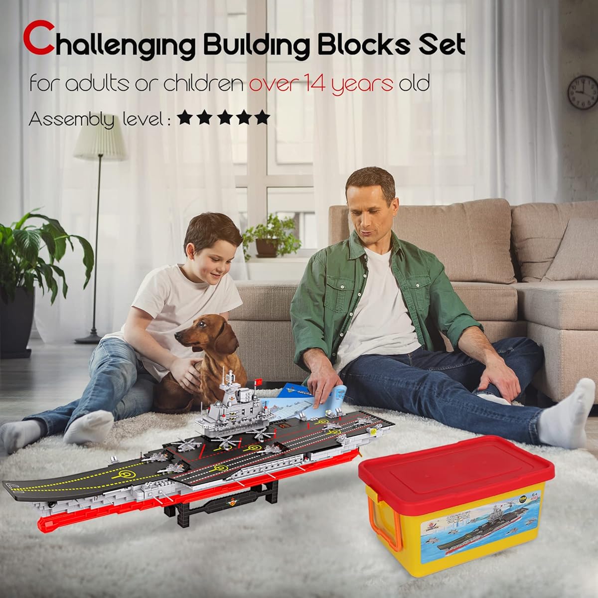 2234 Pieces Aircraft Carrier Building Blocks with Storage Box, 38 x 7.7 x 10.5 Inch, Stress Relief, Large Construction, Warship, Battleship Blocks Toys for Adults and Kids, Ages 14+