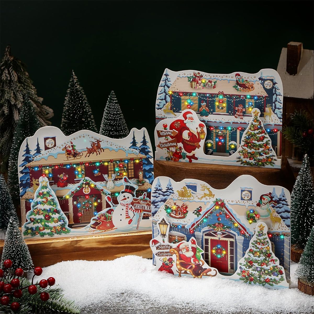 Gaillty Pop Up Christmas Cards with Lights and Music, 3 Cards, 6 Christmas Melodies with Matching Flashing Lights, Funny 3D Christmas Greeting Cards with Envelopes, Winter Holidays, Christmas Gifts (Home)