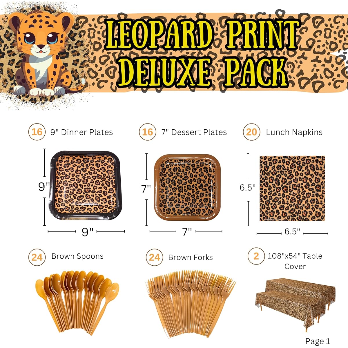 Leopard Print Deluxe Party Supplies Pack (Serves 16 Guests!) Leopard Party Decorations Cheetah Party Birthday Leopard Print Party Supplies Leopard Print Decorations Cheetah Print Blue Orchard