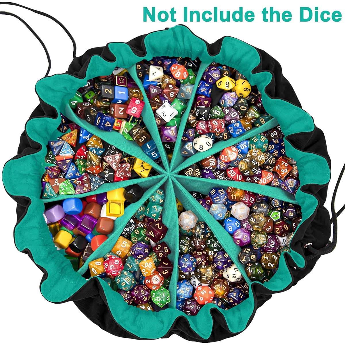 SIQUK Large Dice Bag with Pockets Drawstring Dice Bag DND Dice Storage Bag Large Capacity Dice Pouch for RPG MTG Table Games Holds 300+ Dice (Black & Cyan)