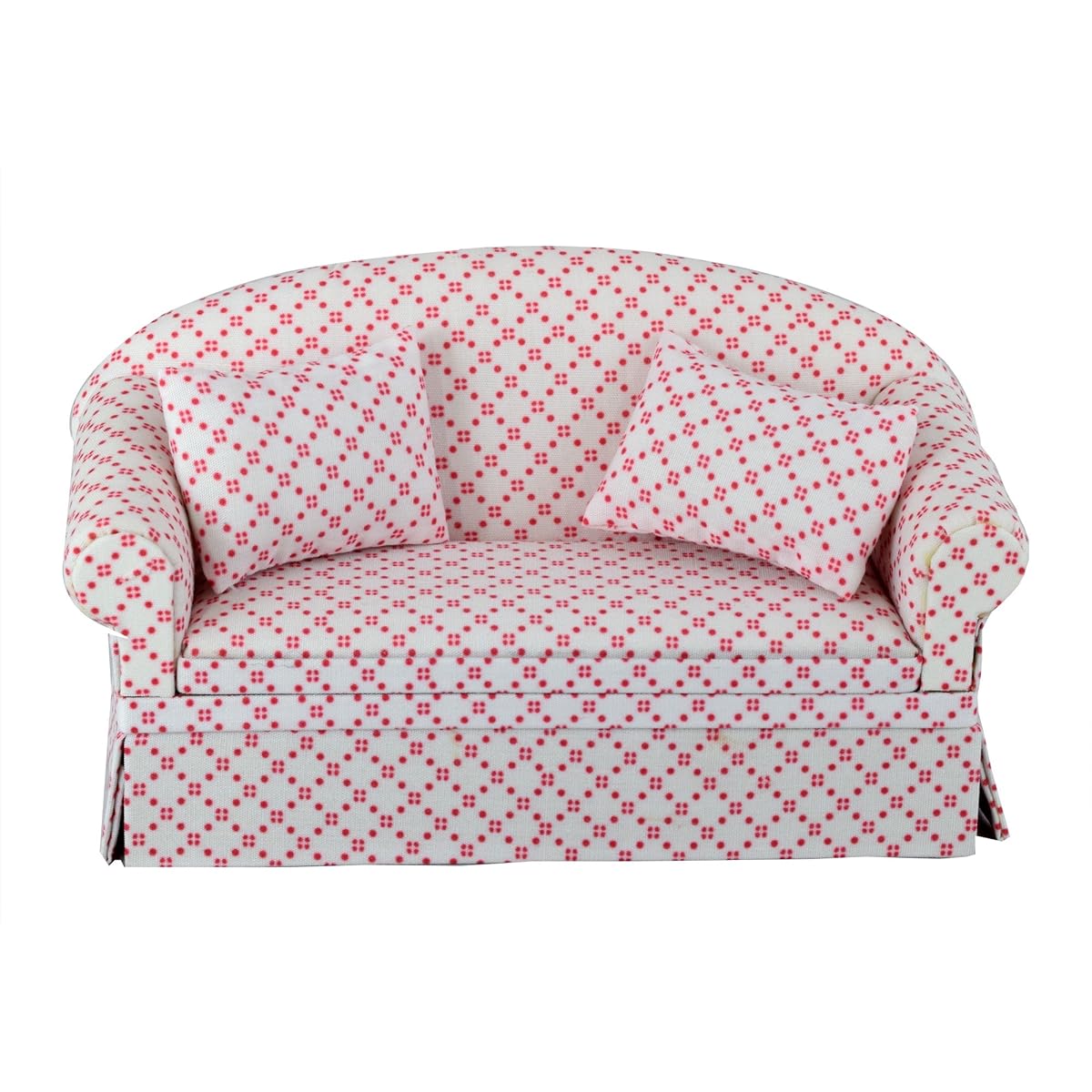 (White With Dots) - Miniature Dollhouse Sofa - Dolls House Furniture Couch - White Red Dots - 1/12 Scale