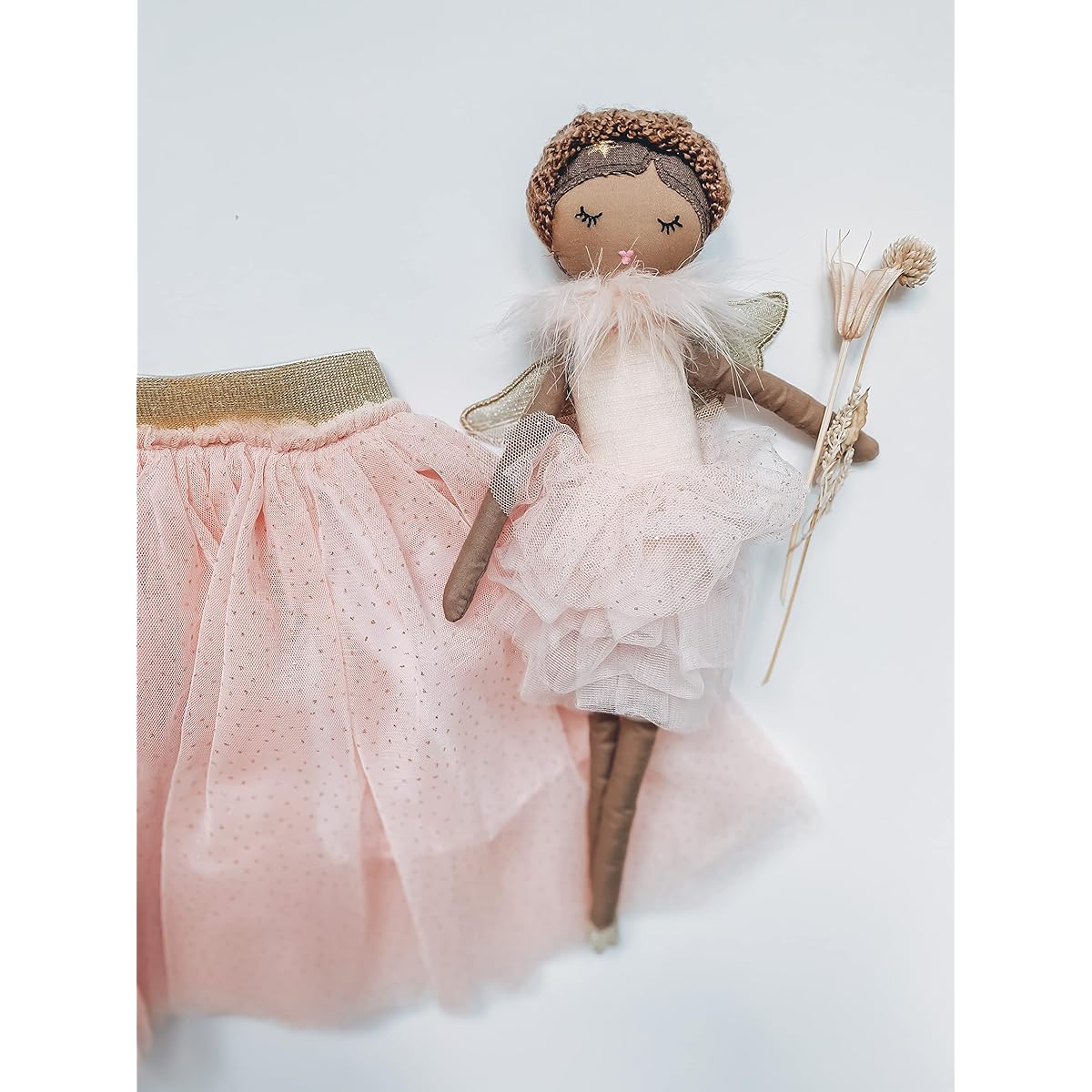 MON AMI Ada Pink Angel African American Doll Soft Elegant Stuffed Animal, Exquisite Stuffed Animal for Kids and Toddlers, Use as Toy or Room Decoration, Gift for Kids, Pink 15 Inch Valentine's Day Gift