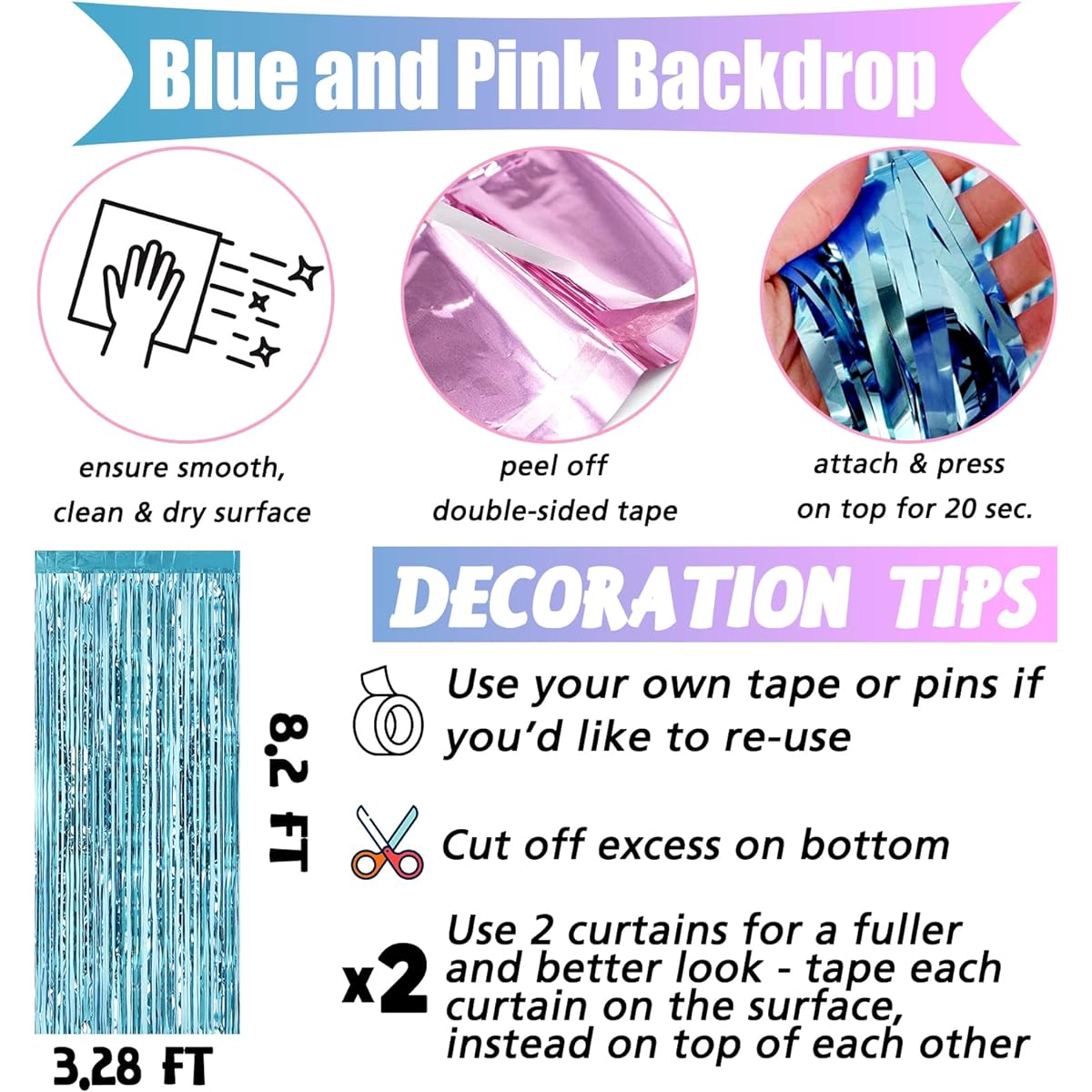 4 Pack 3.2ft x 8.2ft Pink Blue