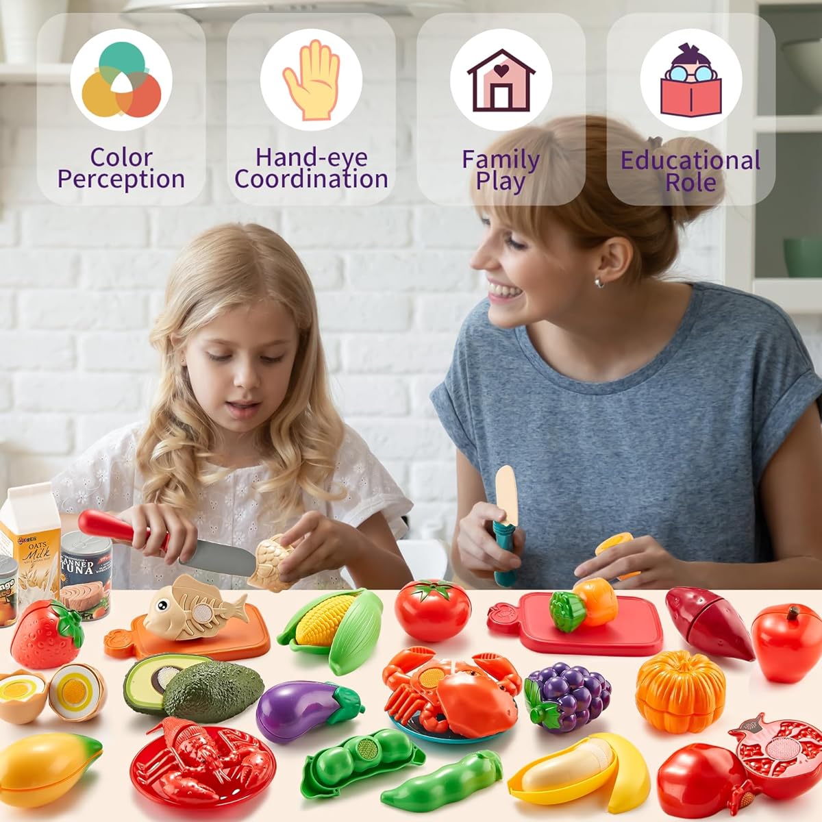 78 Pieces Play Food Set for Kids Kitchen
