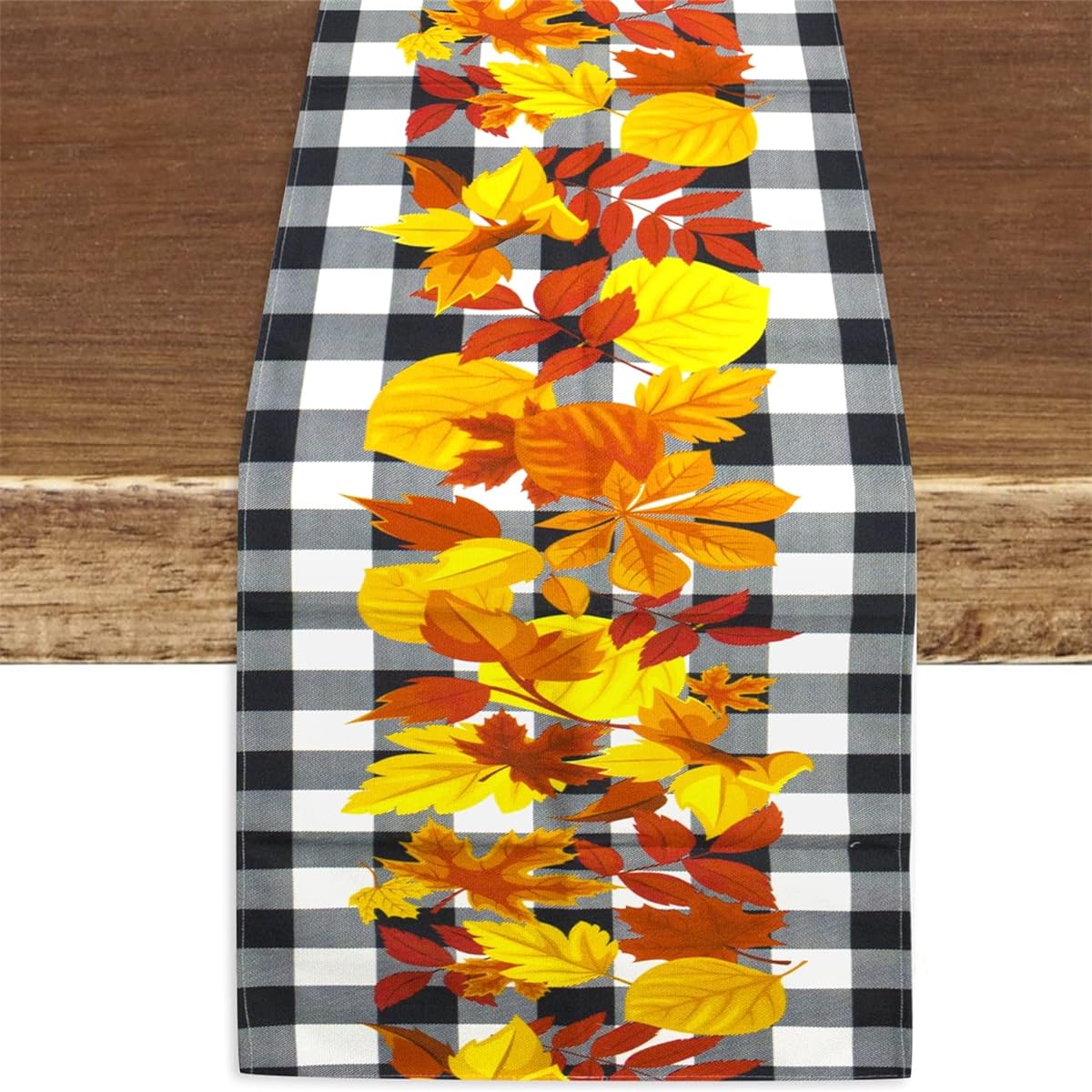 SCECALA Fall Table Runner 13 x 72 Inch Black and White Checkered Fall Maple Leaf Thanksgiving Table Runner for Indoor/Outdoor/Kitchen/Dining Room/Holiday Party/Home Decoration