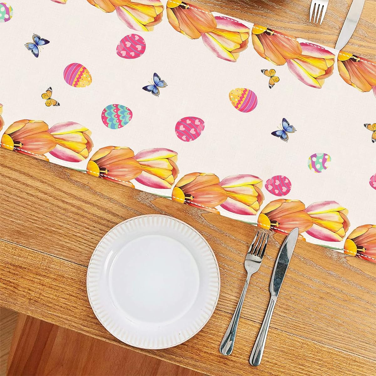 Easter Table Runner 13x72 Inch Easter Egg Tablecloth Decoration Easter Bunny Centerpiece Home Kitchen Table Decorations and Supplies