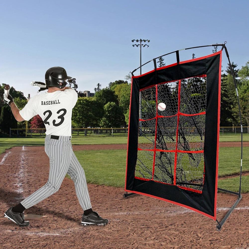 FLITURE Baseball Practice Net 1.2mx0.9m 9 Pockets Baseball Pitching Net Home Struck Out Batting Net Indoor Pitching Target Outdoor Struck Out Carry Bag Included Easy Assembly Waterproof Double Layer Net
