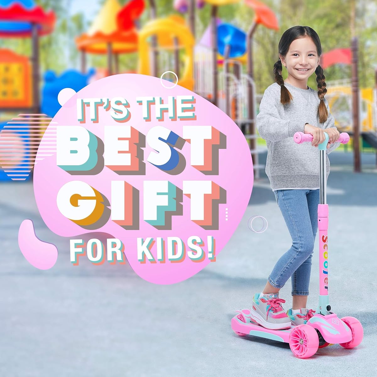 K-Speed 3 Wheel Kick Scooter for Kids Toddlers Girls Boys Adjustable Height Wide PU LED Flashing Wheels for Ages 2-8
