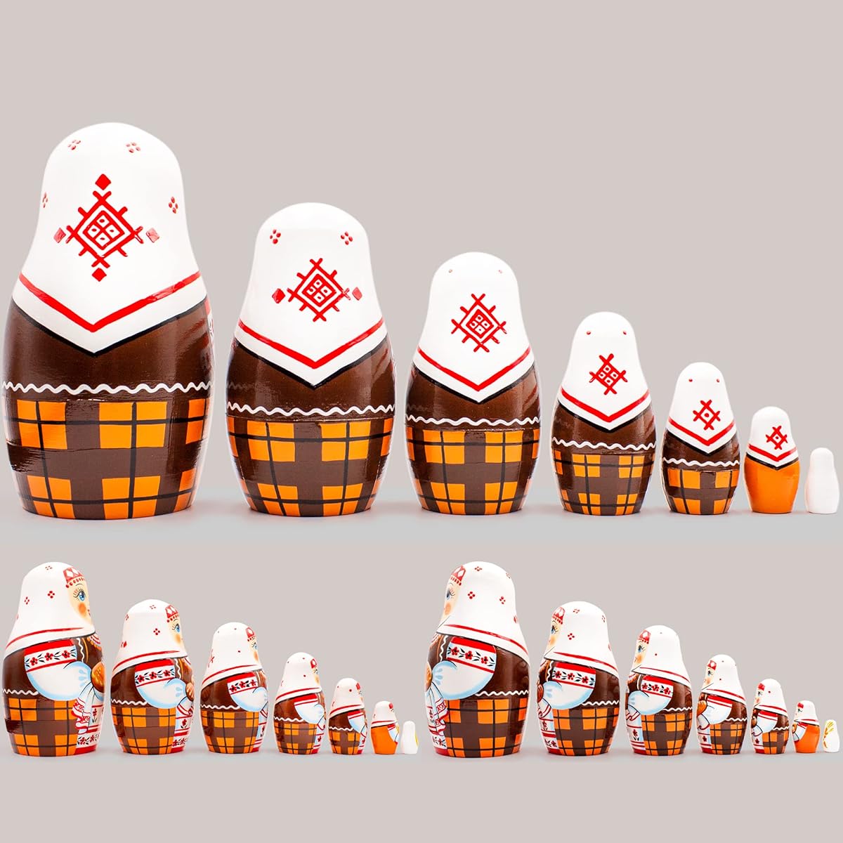 AEVVV Matryoshka Russian Nesting Dolls Set of 7, Russian Dolls in Slavic Clothes, Slavic Decoration, Thank You Hospitality Gift, Handmade Folk Art Dolls