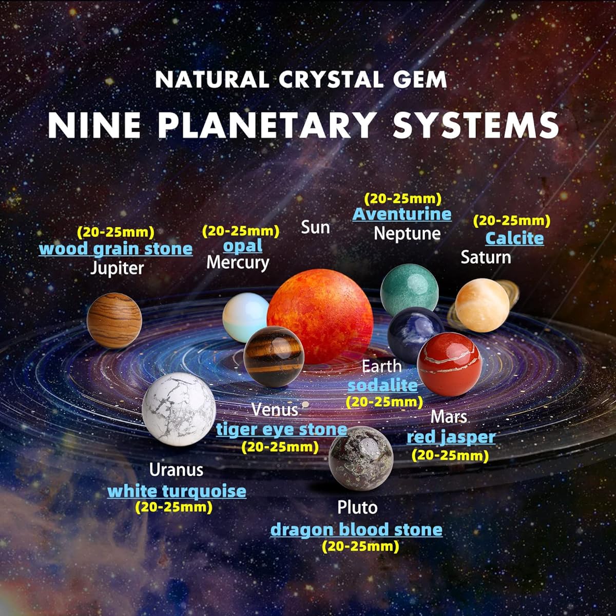 NEOLITHIC AGE Solar System Gemstone Mining Kit 9 Gemstone Planets - 20 Natural Crystal Stones Unique Digging Kit - Boys and Girls Collect Solar System with Gems