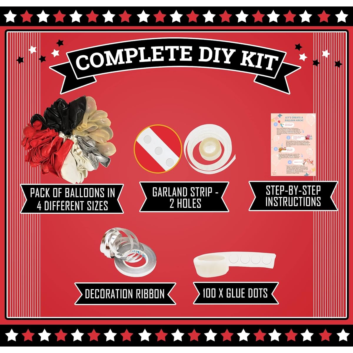 SHERYL DECOR White Red Black Balloon & Garland Kit for Unisex, Adults, All Ages, Birthday, Graduation, Baby Shower Decorations, Includes Confetti Balloons, 100 Pieces