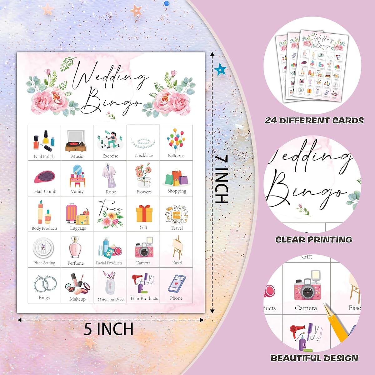 Wedding Bingo Cards Bridal Shower Bingo Game for 24 People Wedding Game for Family and Friends Large Group Activity Wedding Bridal Shower Bachelorette Party Favors Decorations(22)