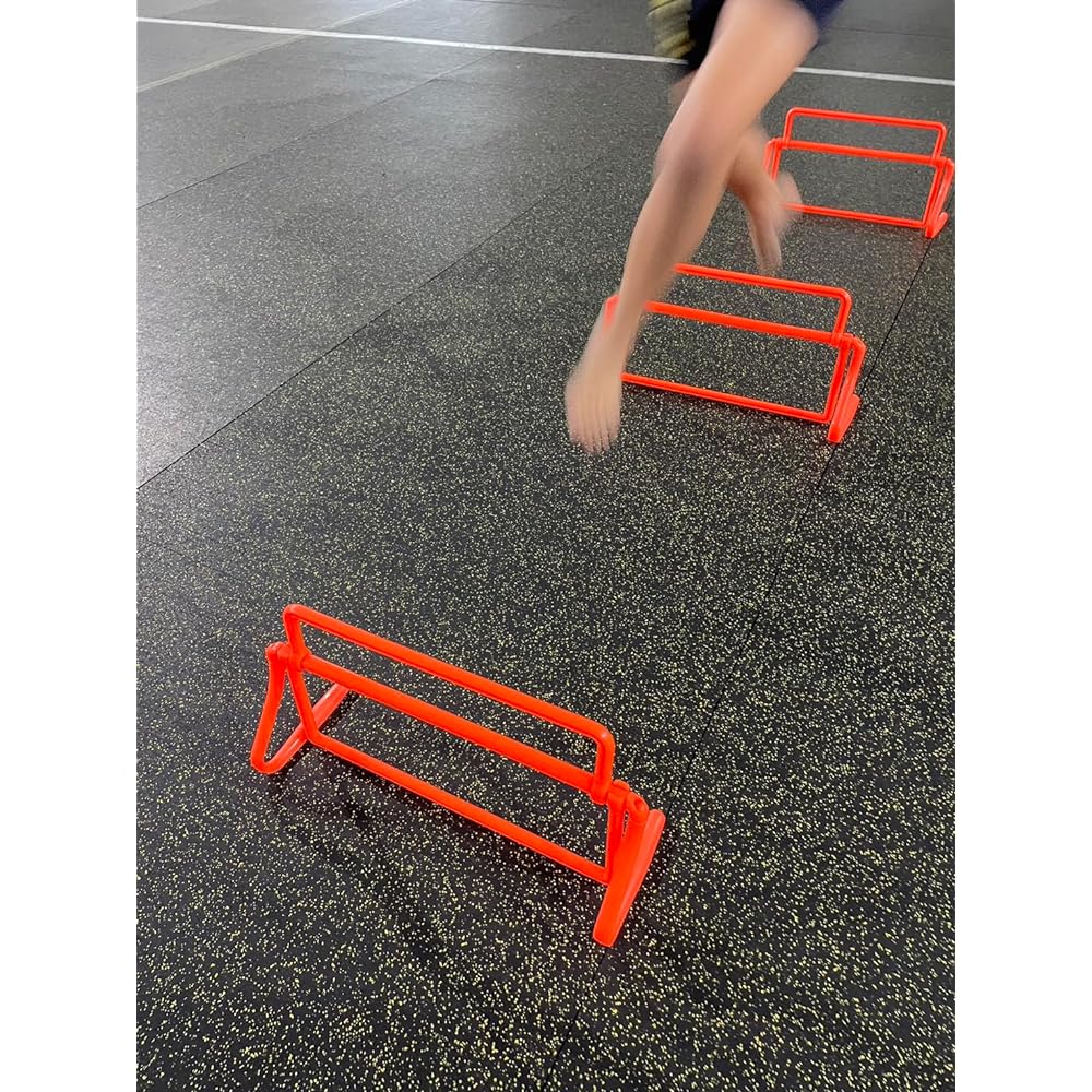Sturdy and Durable Fluorescent Orange 3-in-1 Soccer Training Hurdle/Jumping Sports Equipment/Field Practice Agility Adjustable Hurdle 3 Heights: 17cm, 24cm, 32cm 1 Set/4 Pieces + Hand Strap/Made in Taiwan