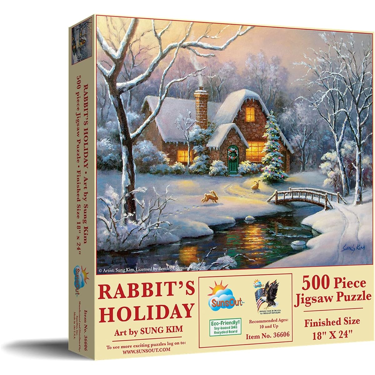 SUNSOUT INC - Rabbit's Holiday - 500 Piece Jigsaw Puzzle Artist: Sung Kim - Finished Size 18" x 24" Christmas - MPN# 36606