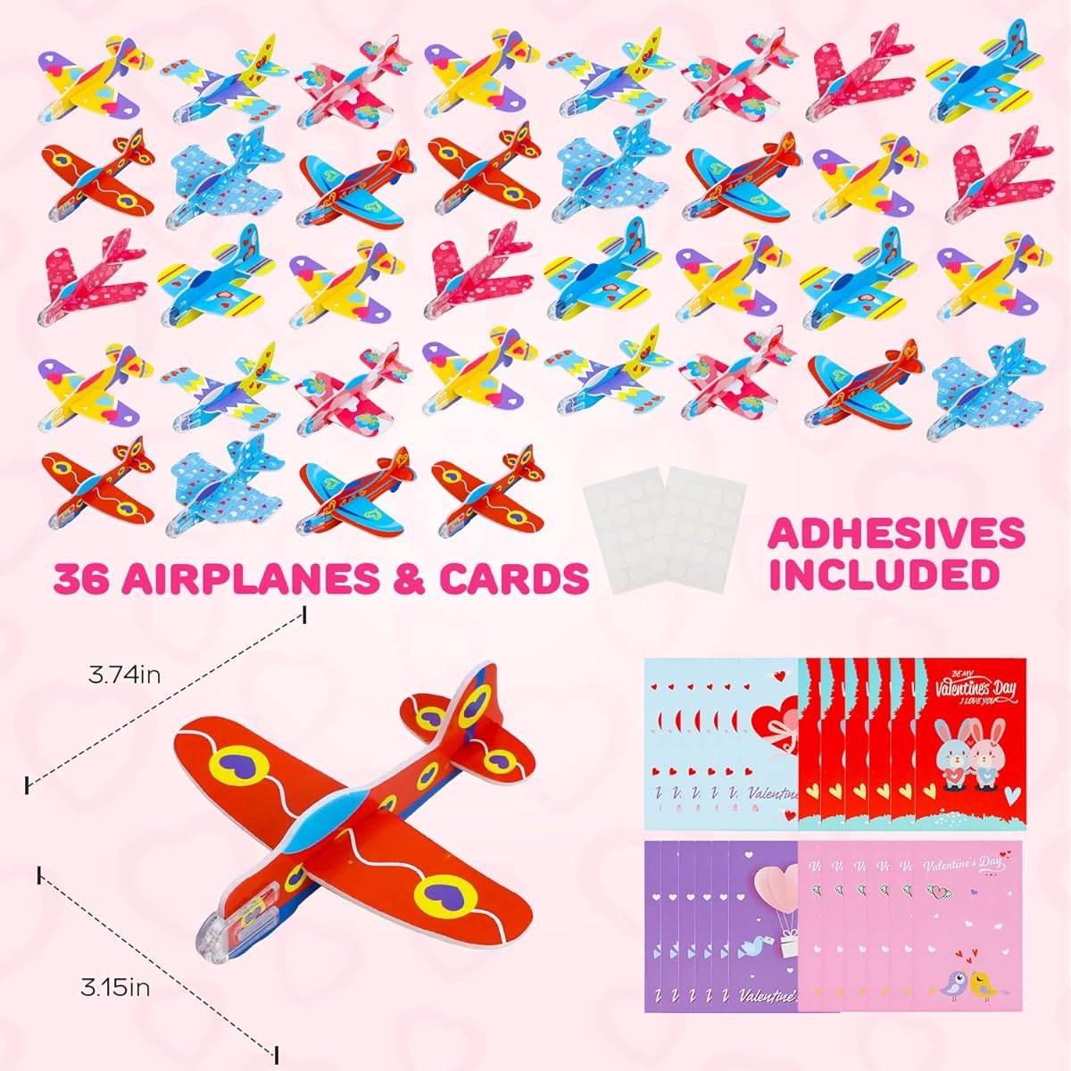 TOY Life 36pcs Valentine's Day Gifts for Kids Classroom, Valentine's Day Cards with Foam Planes for Kids School, Valentines for Toddlers Party Favors, Valentine Exchange Toys for Boys from Teachers