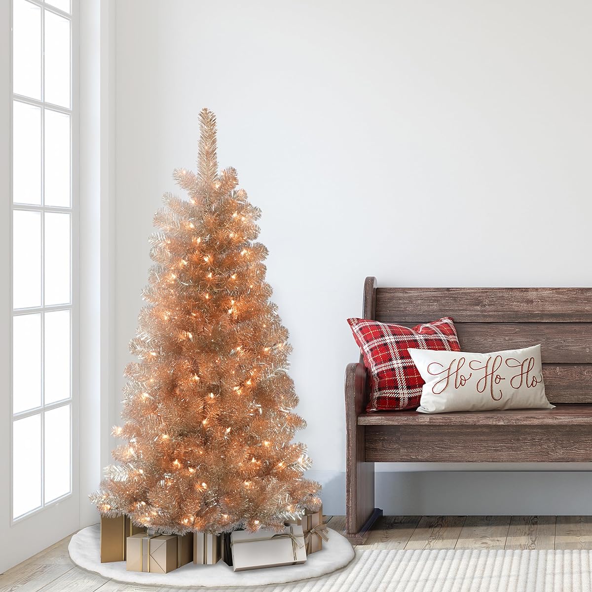 Puleo International Artificial Christmas Tree with Lights Rose Gold Green