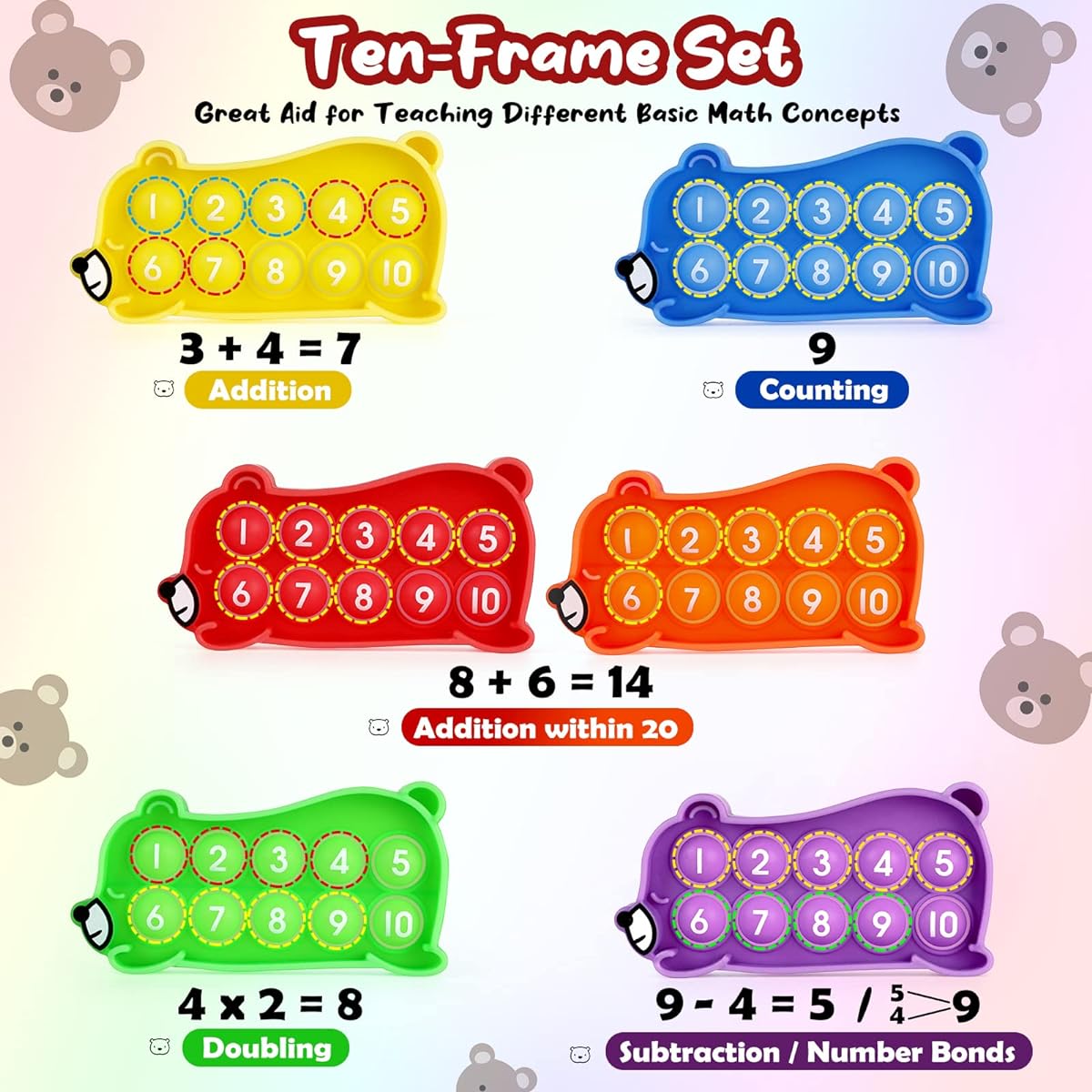 Torlam 10 Frame Pop Board Math Games for Kids Math Management Homeschool Preschool Kindergarten Preschool Classroom Teacher Special Education Learning Activities Fidget Autism Sensory Toys