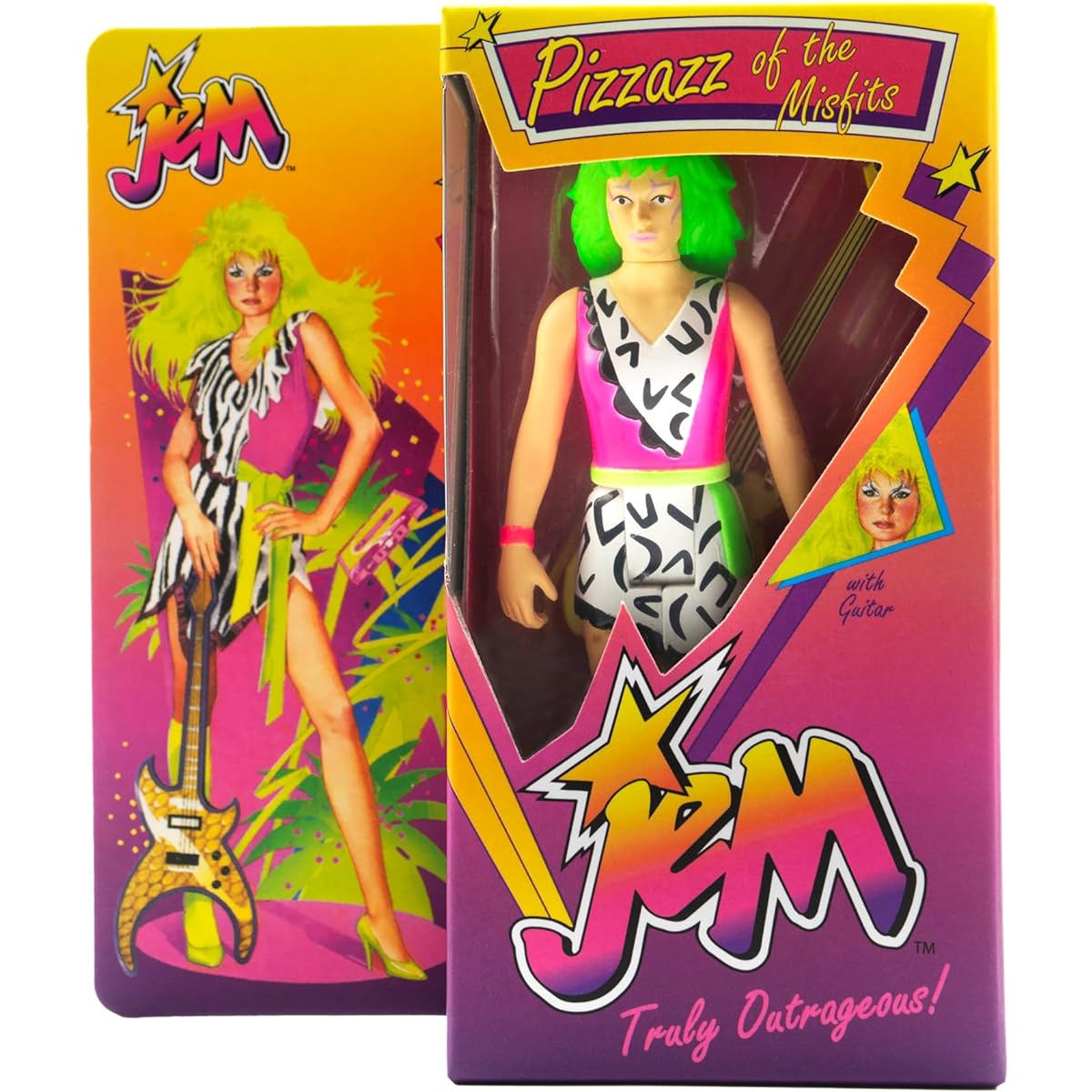 Super7 Jem and The Holograms Pizzaz (Neon Retro Box) 3 3/4-Inch Reaction Figure