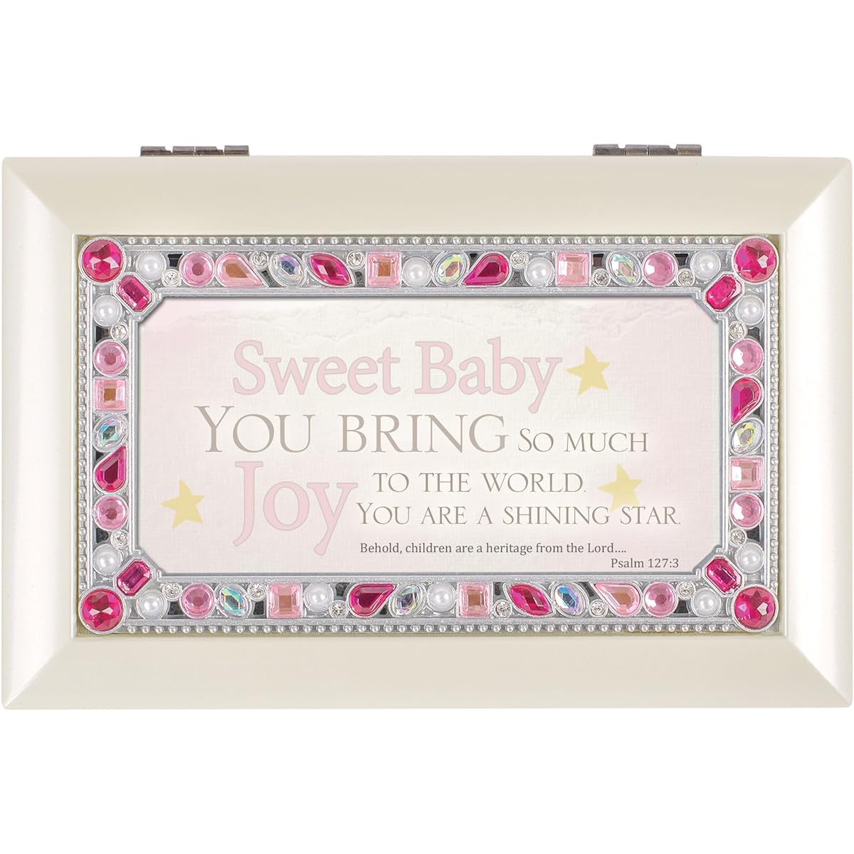 Sweet Baby You Jeweled Ivory Jewelry Music Box - Plays Tune Jesus Loves Me