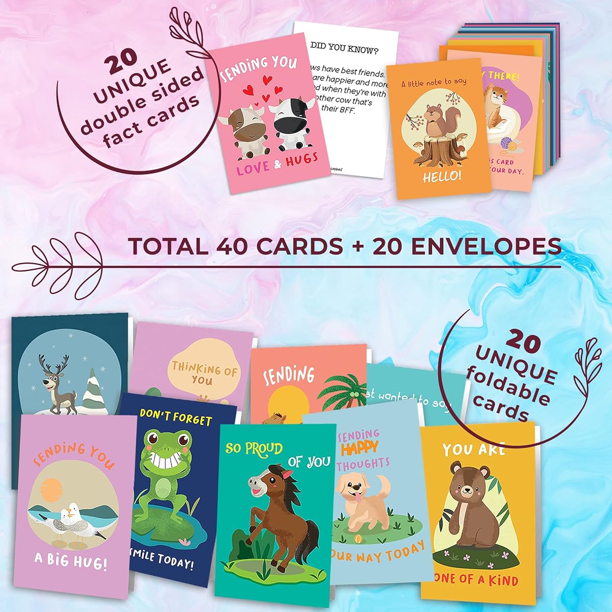 Hat Acrobat Thinking of You Cards with Envelopes - 20 Unique Designs Just Because Cards with Fact Cards to Connect with Family, Friends, Colleagues, and Students (40)