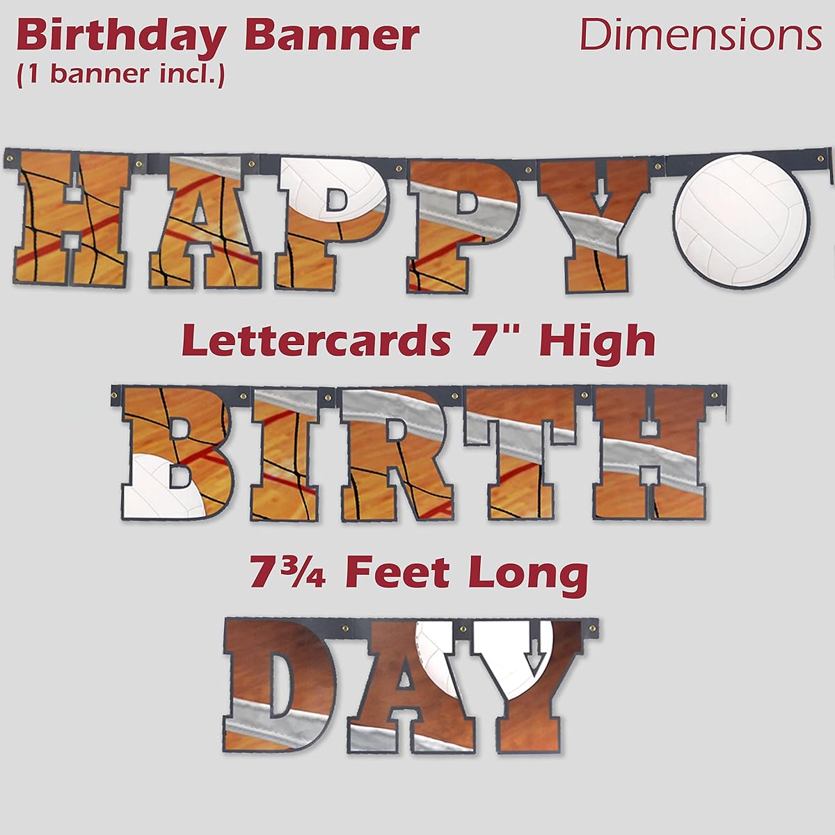 7.5 Ft Volleyball Theme Sports Party Happy Birthday Letter Banner