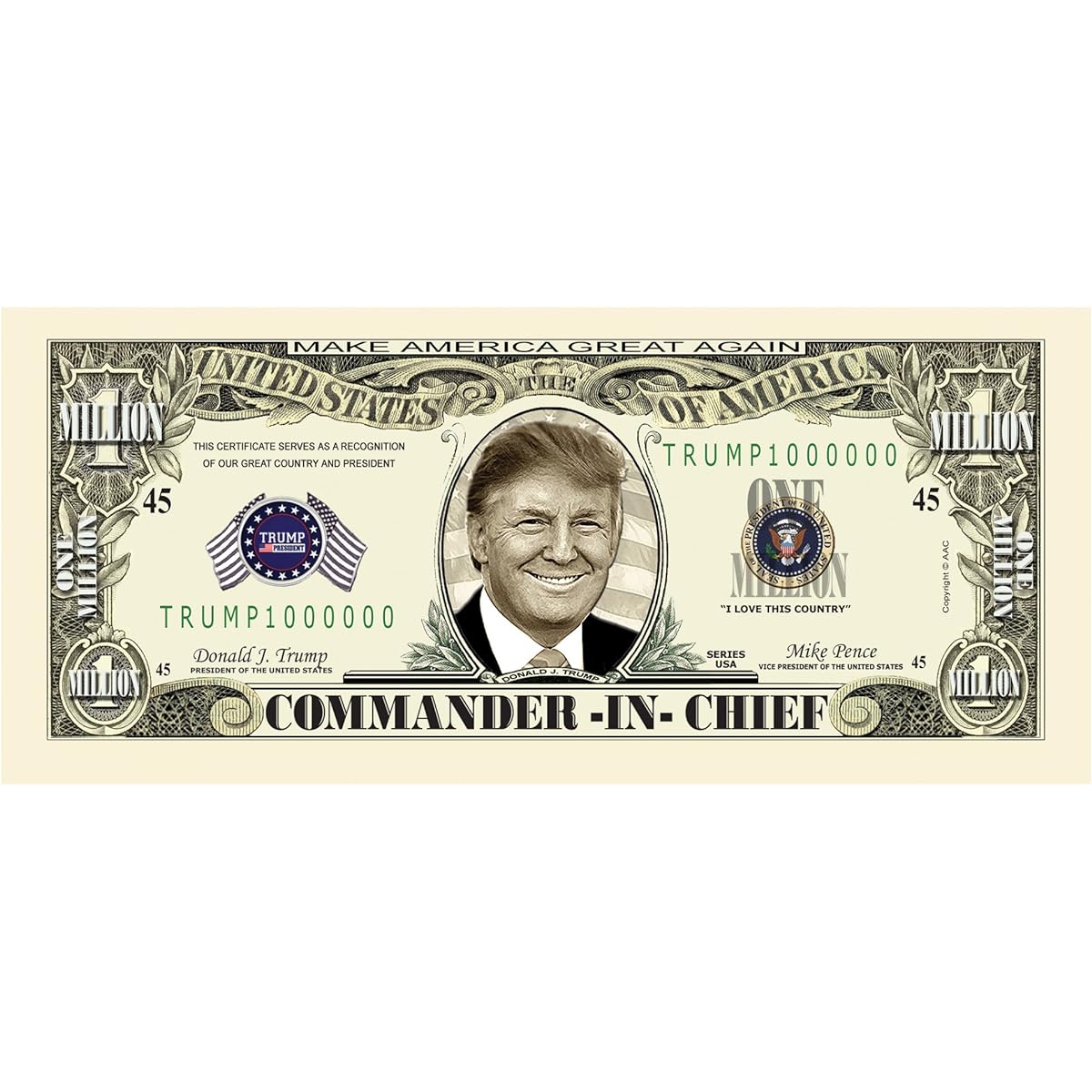 American Art Classics 100 Pack Donald Trump Commander President Limited Edition Million Dollar Bill