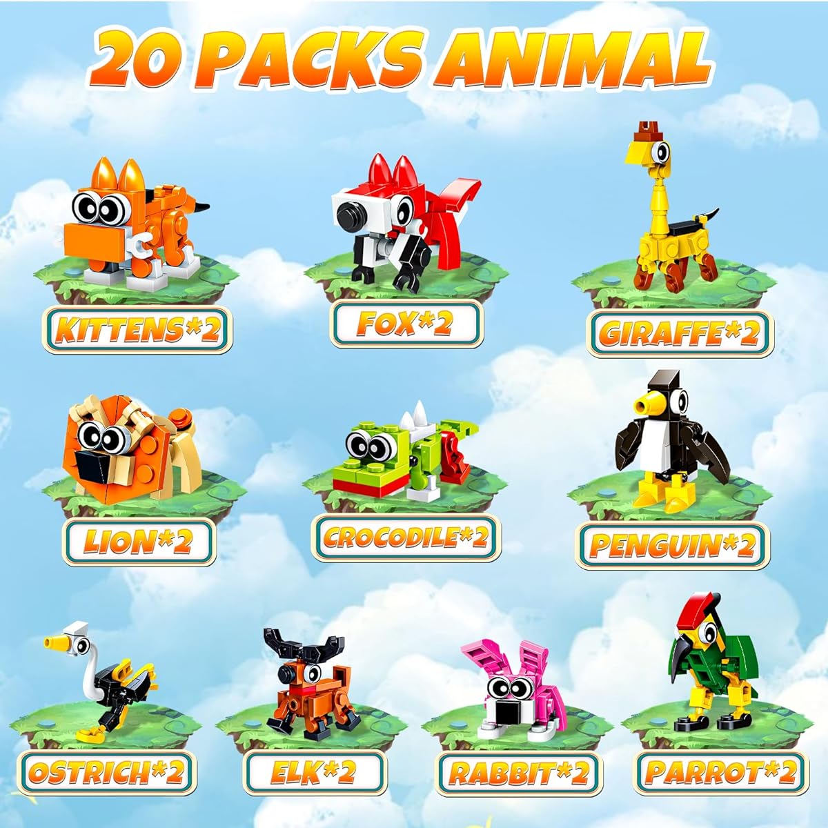 eafzv 20 Pack Party Favors for Kids Animal Figures Building Blocks Toy Set Christmas Party Favors Goodies Bag Stuffers Classroom Giveaways Gifts for Kids Boys Girls Ages 6+