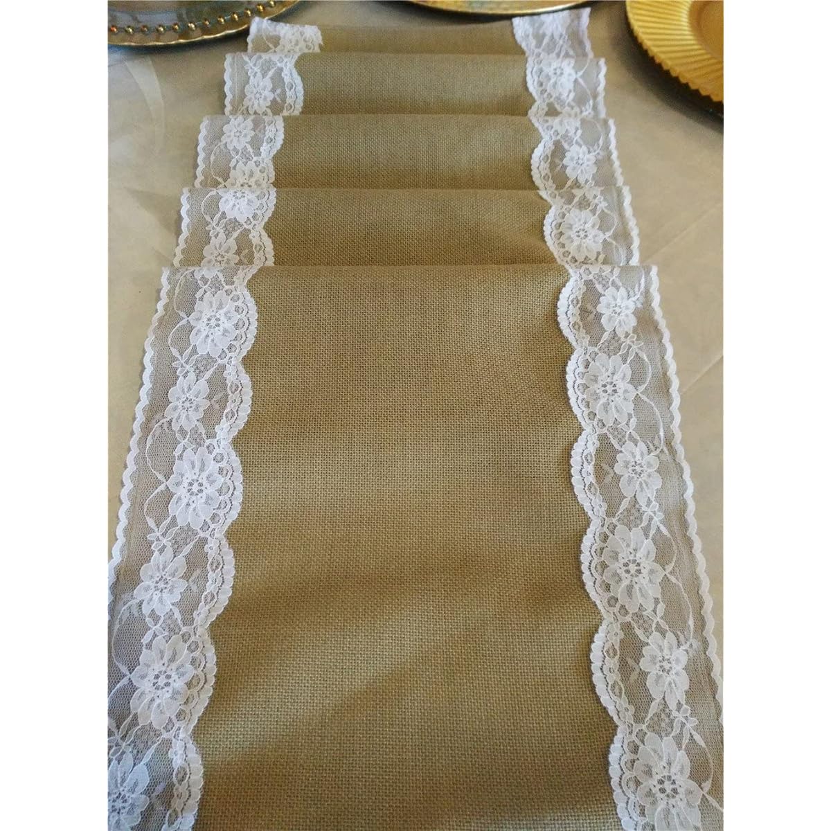 RS Enjoy Life 2 Pack 30cm x 275cm (14" 108") Rustic Faux Burlap Jute Hessian Lace Table Runners for Wedding Decor, Farmhouse Style Placemats, Centerpieces, Home House Decor